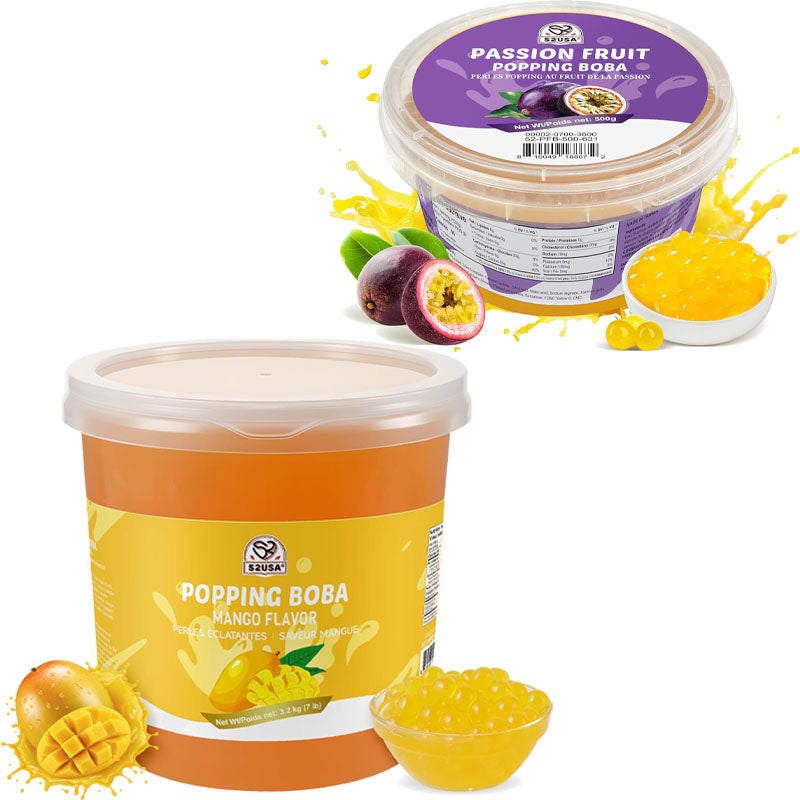 52USA Mango Popping Boba Peals 7.05 Pound, Bursting Boba Pearls for Bubble Tea, Beverages, Ice Cream, Shakes, Yogurt, Desserts, Smoothies & Drinks Toppings