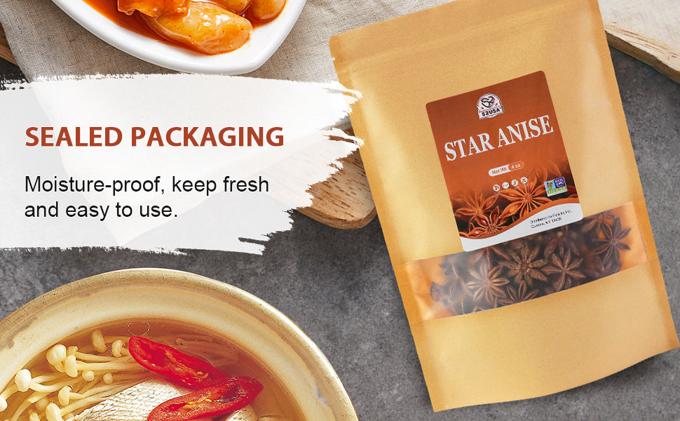 52USA Star Anise Whole, 4 Ounce (Pack of 1), NON-GMO Verified Chinese Star Anise Whole, Dried Star Anises Pods for Tea and baking