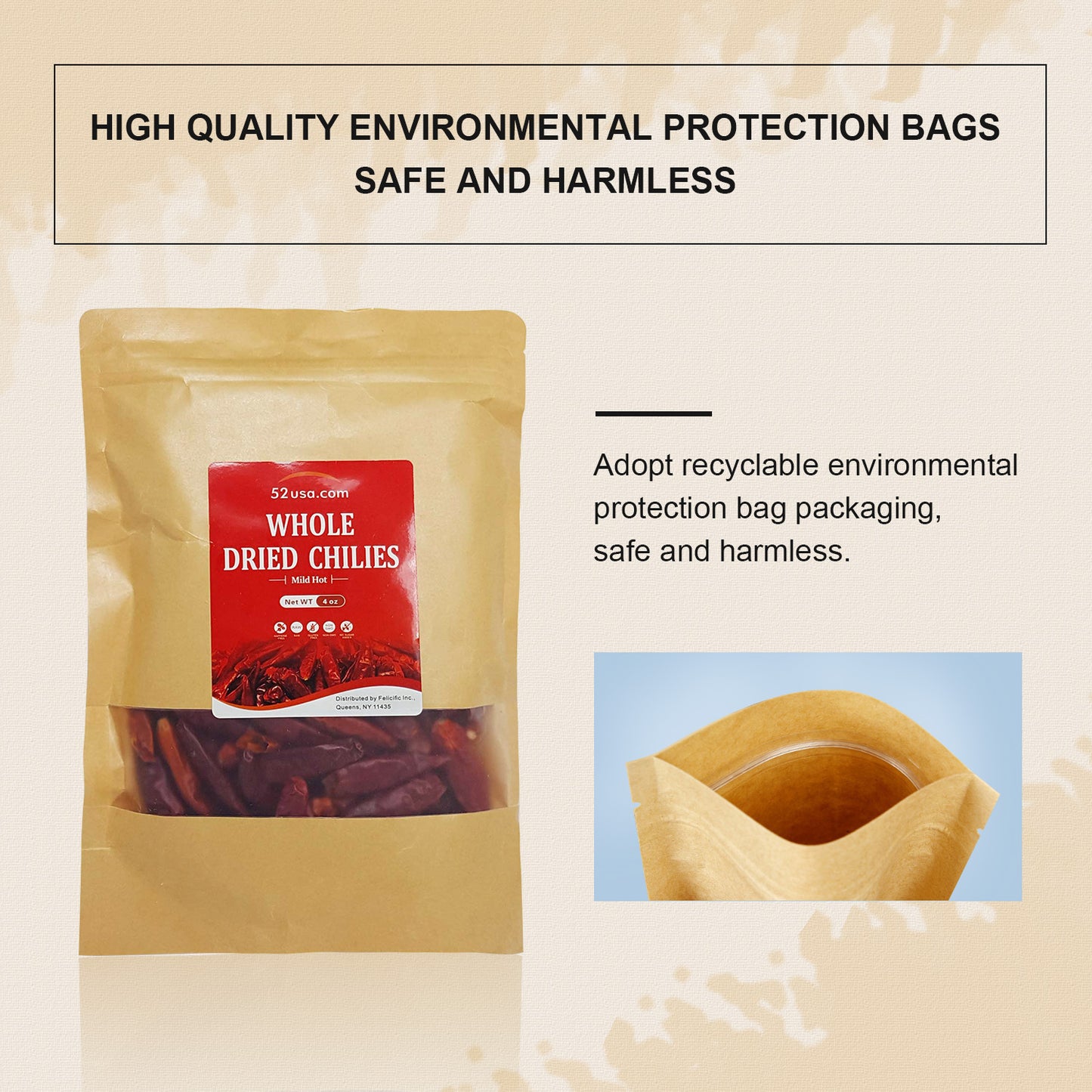 52USA Dried Chilli Peppers, Whole Dried Chilies 4 oz, Mild Spicy Chili Peppers, 100% Natural & Premium Sichuan Red Dry Chilis, Red Chili Peppers, Dry Sichuan Chile Peppers Great for Mexican Recipes