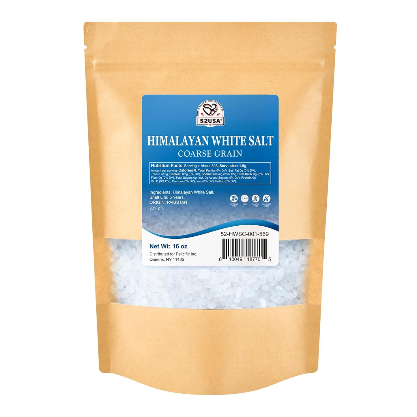 52USA Himalayan White Salt Coarse Grain, 1lb