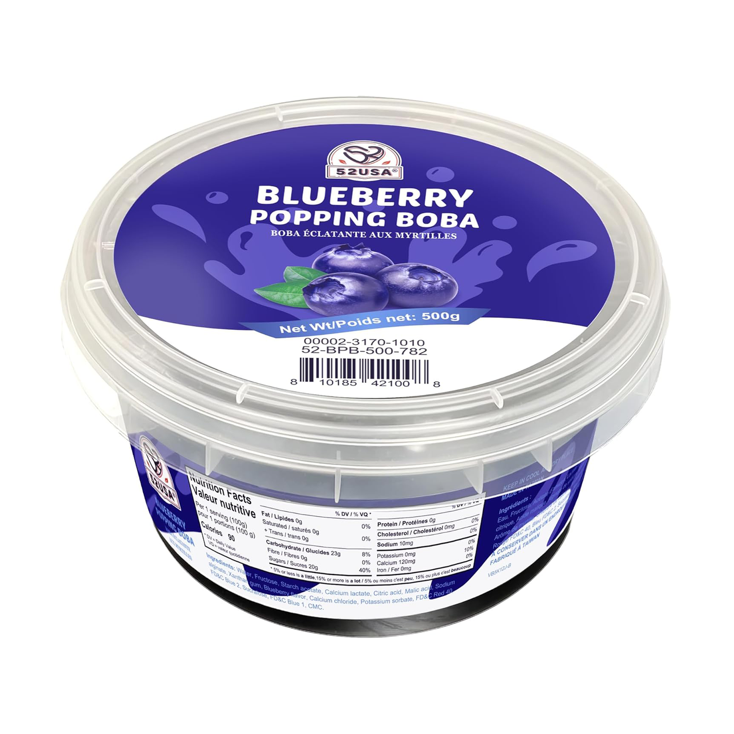 52USA Blueberry Popping Boba 500g (1.1 lb) – Bursting Pearls for Bubble Tea, Desserts, Ice Cream, Smoothies & Drinks