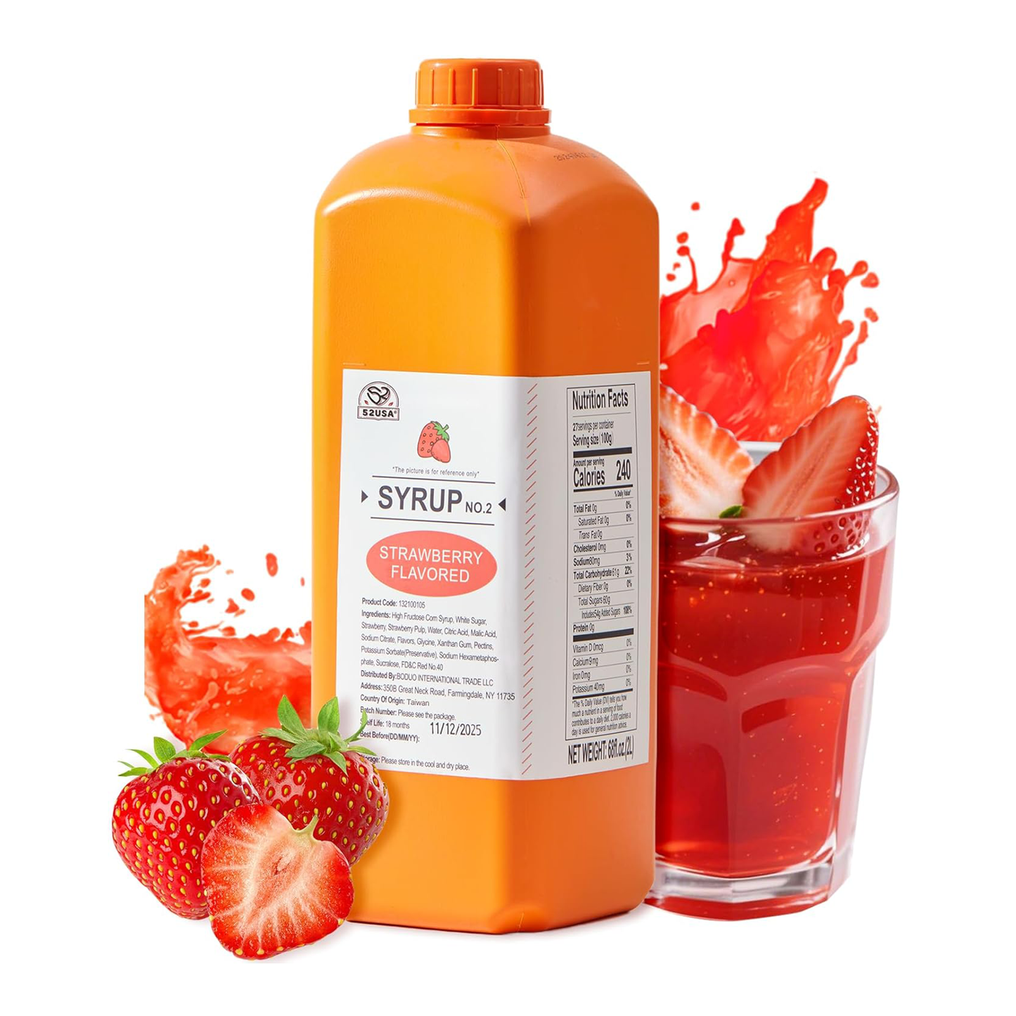 52USA Strawberry Flavored Syrup – 68oz (2L), Natural & Gluten-Free
