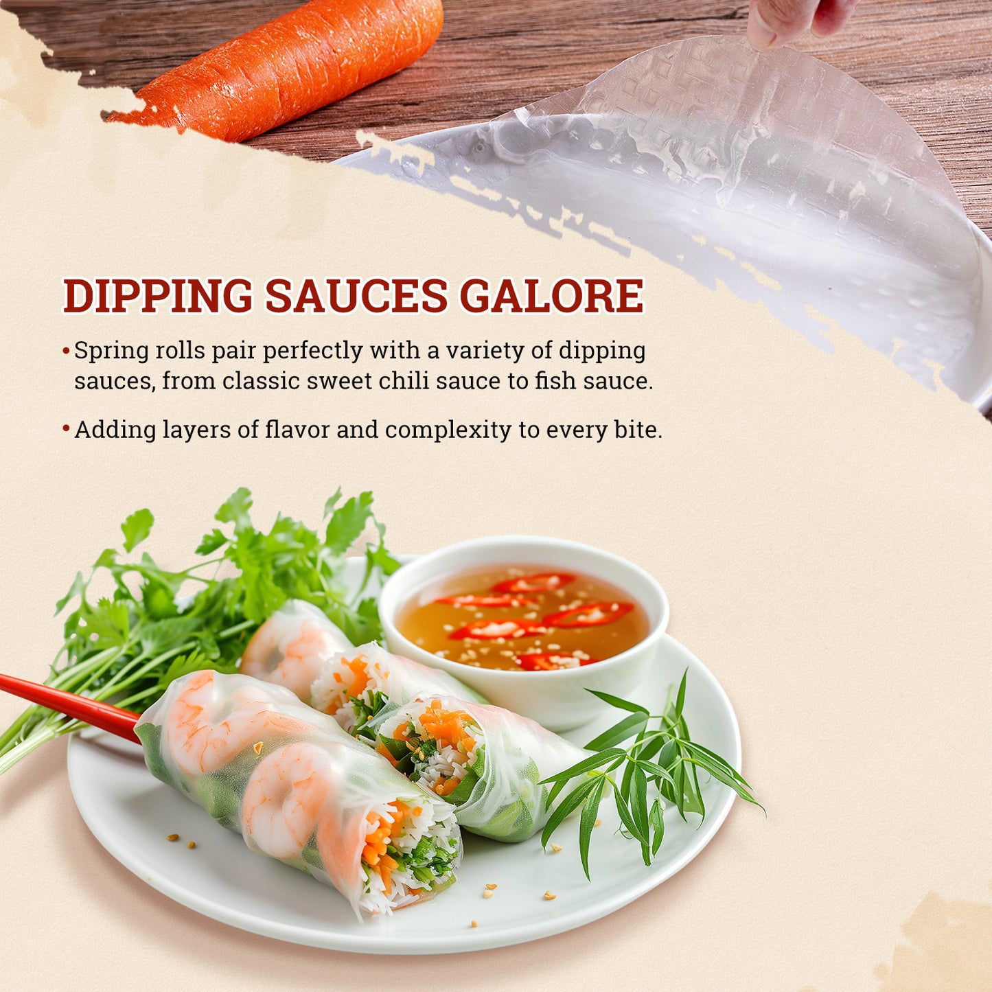 52USA Rice Paper, 1 Pack, Rice Paper Wrappers, Fresh Spring Roll & Dumplings-34 Sheets, Gluten-Free Wonton Wrapper, Vegan, Low Carb, Vietnamese Rices Wraps (Round, 22cm)