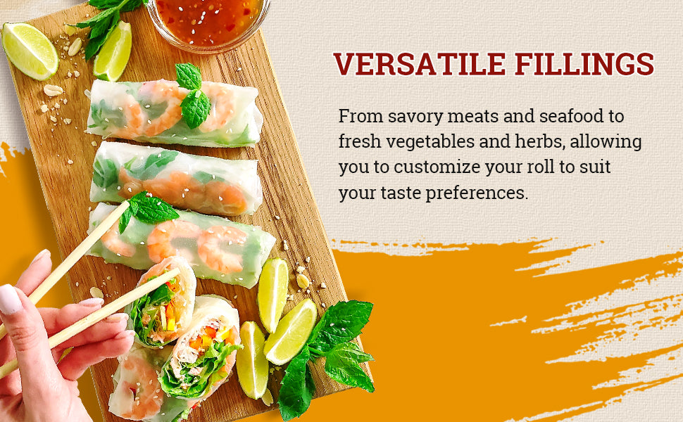 52USA Rice Paper, 1 Pack, Rice Paper Wrappers, Fresh Spring Roll & Dumplings-34 Sheets, Gluten-Free Wonton Wrapper, Vegan, Low Carb, Vietnamese Rices Wraps (Round, 22cm)