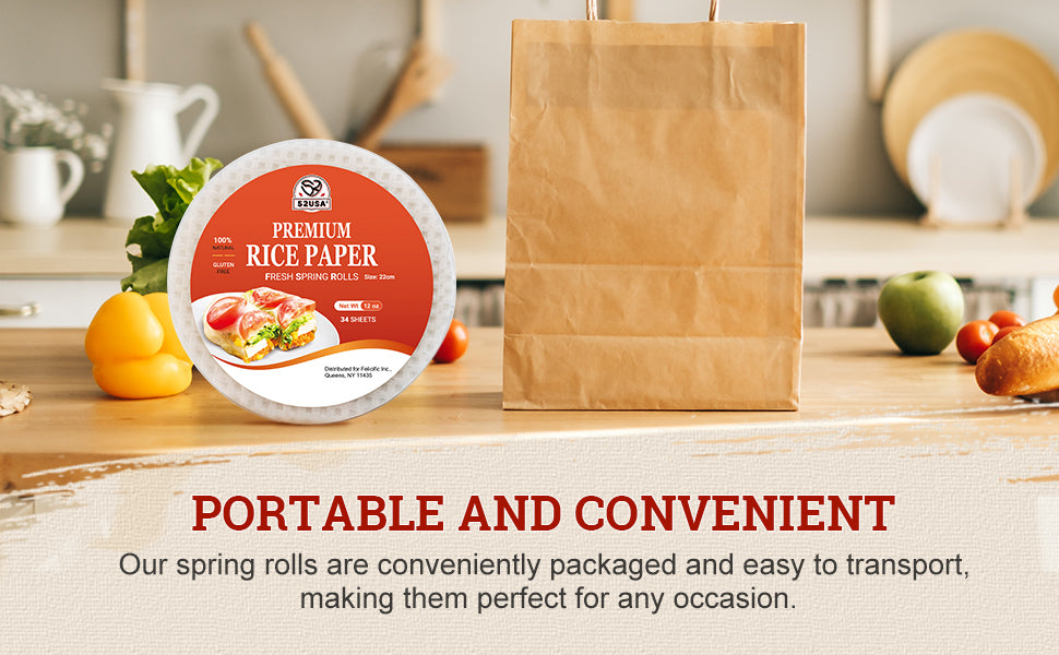 52USA Rice Paper, 1 Pack, Rice Paper Wrappers, Fresh Spring Roll & Dumplings-34 Sheets, Gluten-Free Wonton Wrapper, Vegan, Low Carb, Vietnamese Rices Wraps (Round, 22cm)