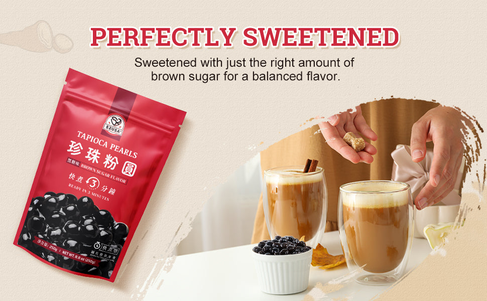 52USA Boba Tapioca Pearl, Black Sugar Flavor, Fresh Bubble Tea Pearl, 8.8 Oz (250 g), Black Tapioca Pearl For Bubble Tea, Ready in 5 Minutes (Pack of 1)