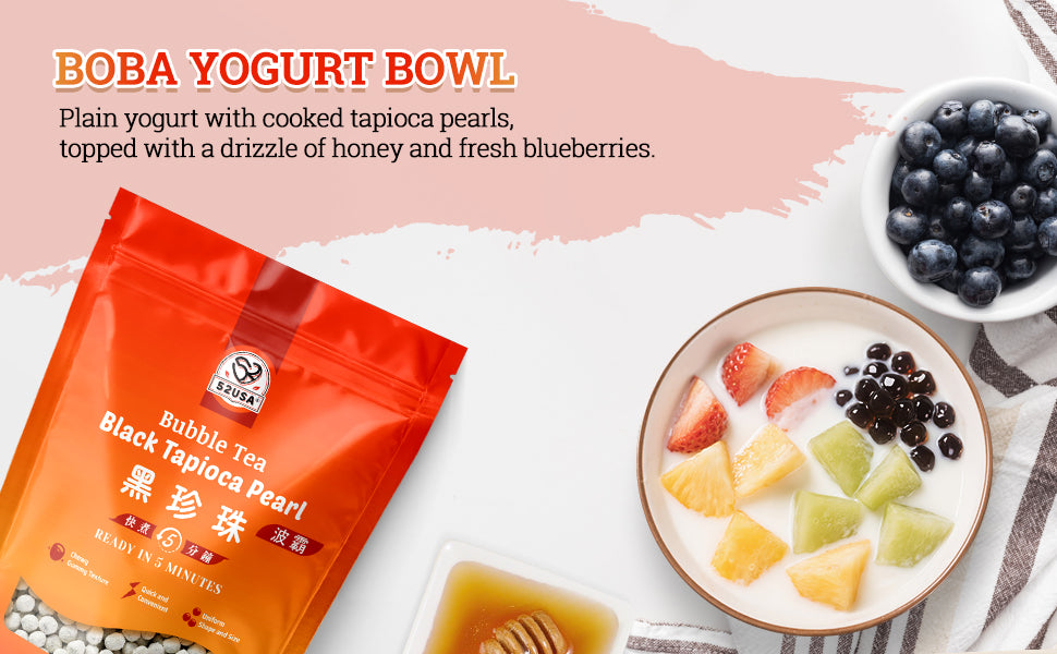 52USA Boba Tapioca Pearls 2.2LB, Fresh Bubble Tea Pearl, Quick Cook Black Plearls for Milk Tea, Smoothies, Desserts and Drinks-Ready in 5 Minutes
