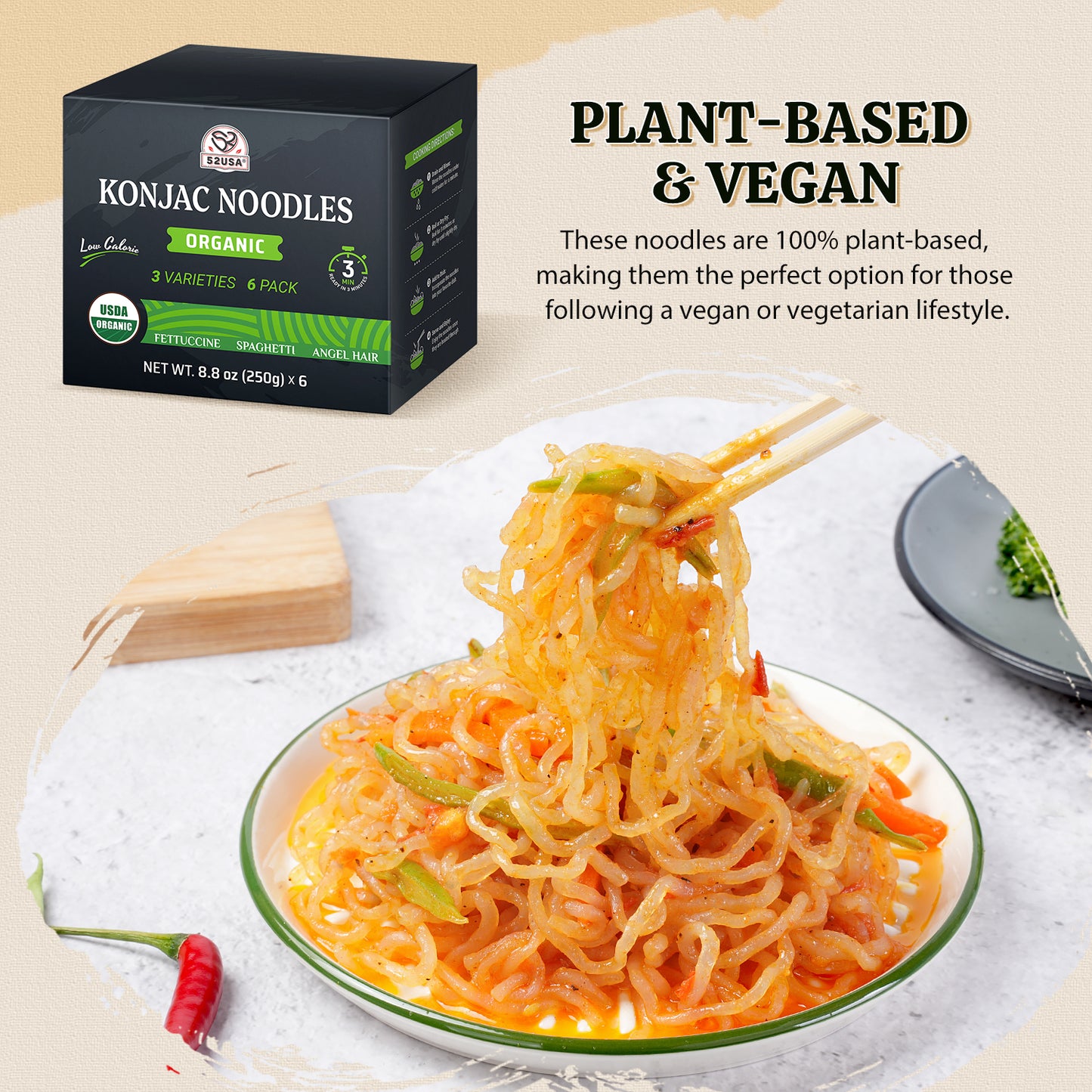 52USA Organic Konjac Shirataki Noodles, 6-Pack (52.8oz)
