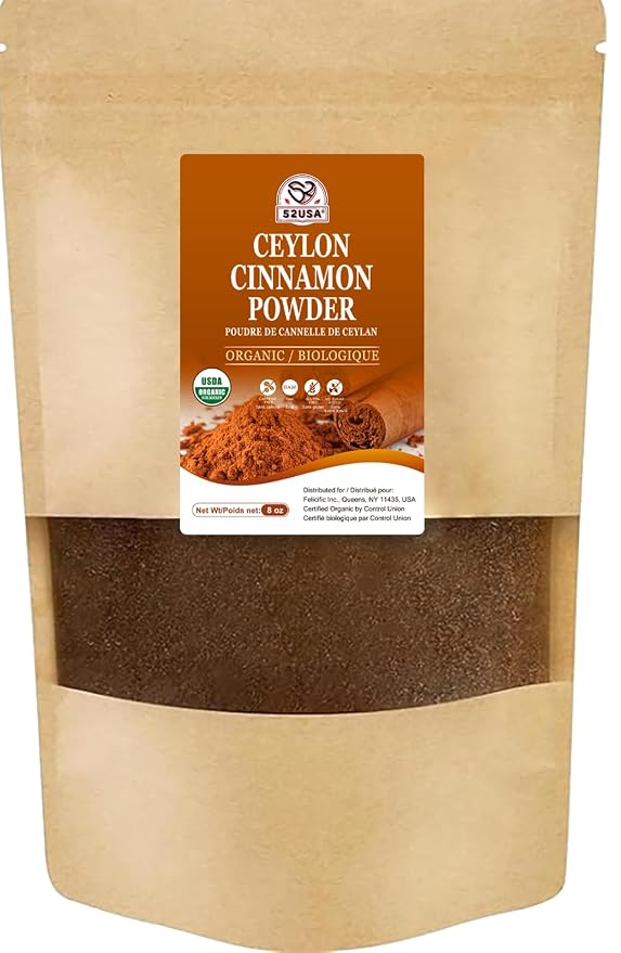52USA Organic Ceylon Cinnamon Powder, USDA & Kosher Certified, 8 oz Bag True Cinnamon from Sri Lanka, Premium Grade, Non-GMO, Gluten-Free, Low Coumarin, for Coffee, Baking, Cooking, Beverages