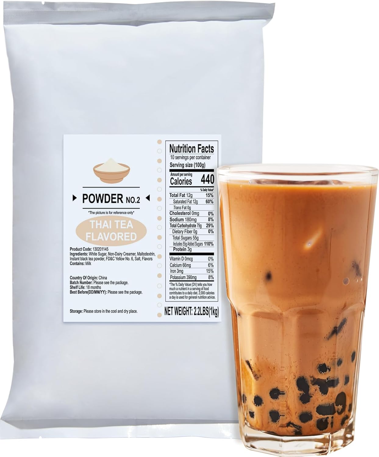 52USA Thai Tea Flavored Powdered Drink Mix, Thai Tee Mix 2.2 lbs, Instant Milk Tea Mix with Creamer & Sugar, Easy to Prepare for Boba, Desserts & More