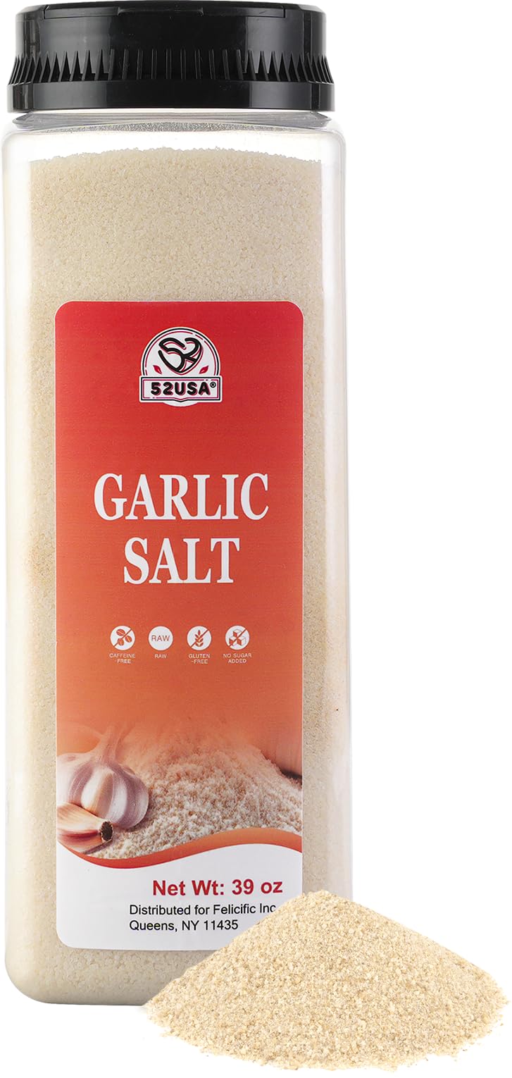 52USA Garlic Salt 39 Ounce(1.1 kg), Garlic Salt Bulk Seasoning, Fine Ground Salt Garlic, No MSG Added, Non-GMO, Kosher, Gluten Free, Flavorful Salt for Soups, Vegetables, Meats, Breads and More