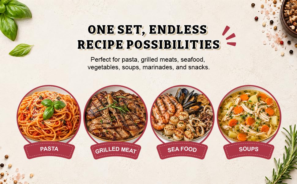 52USA 4-in-1 Seasoning Shaker Set of 3, Assorted Multi Flavor Spice Blends–Himalayan & Black Salt, Garlic & Chili Pepper, Salt Pepper Pasta Mix, All Purpose Condiment Kit for Cooking Grilling Pasta