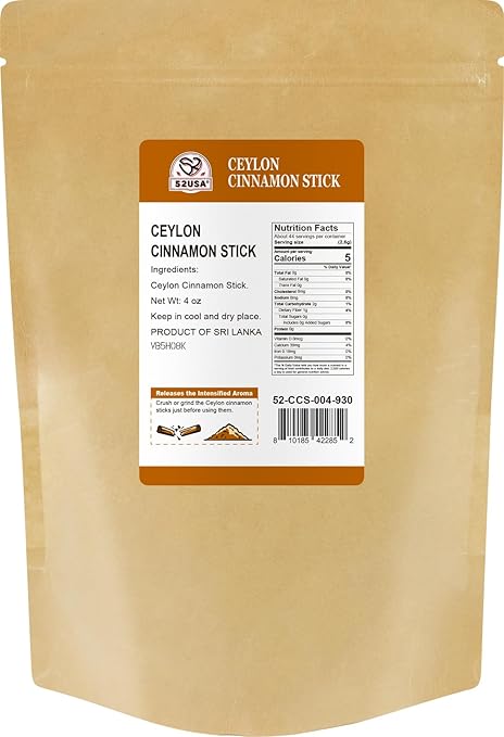 52USA Ceylon Cinnamon Sticks 4oz (113g), Whole Ceylon Cinnamon Stick, Perfect for Baking, Cooking & Beverages, Non-GMO, Kosher Certified - Cassia Cinnamon from Sri Lankan