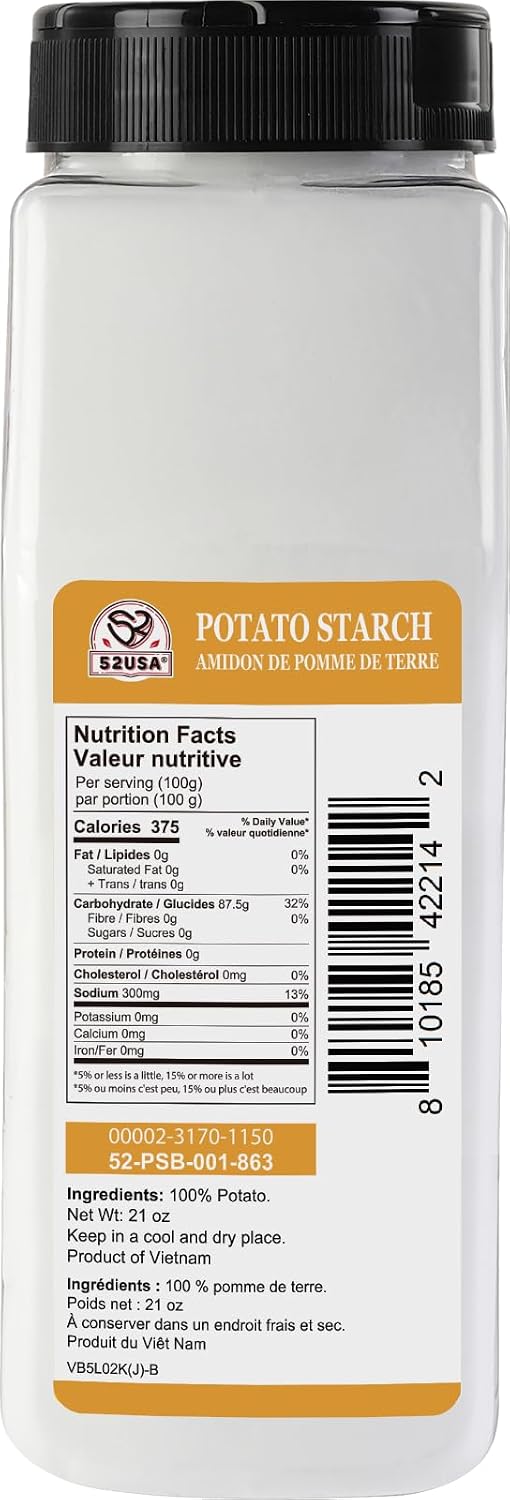 52USA Potato Starch 21 Oz, Gluten Free Vegan Resistant Starch Thickener | Unmodified Potato Starch Powder, Ideal Thickener for Sauces, Stews, Soups, Baking & Gravies