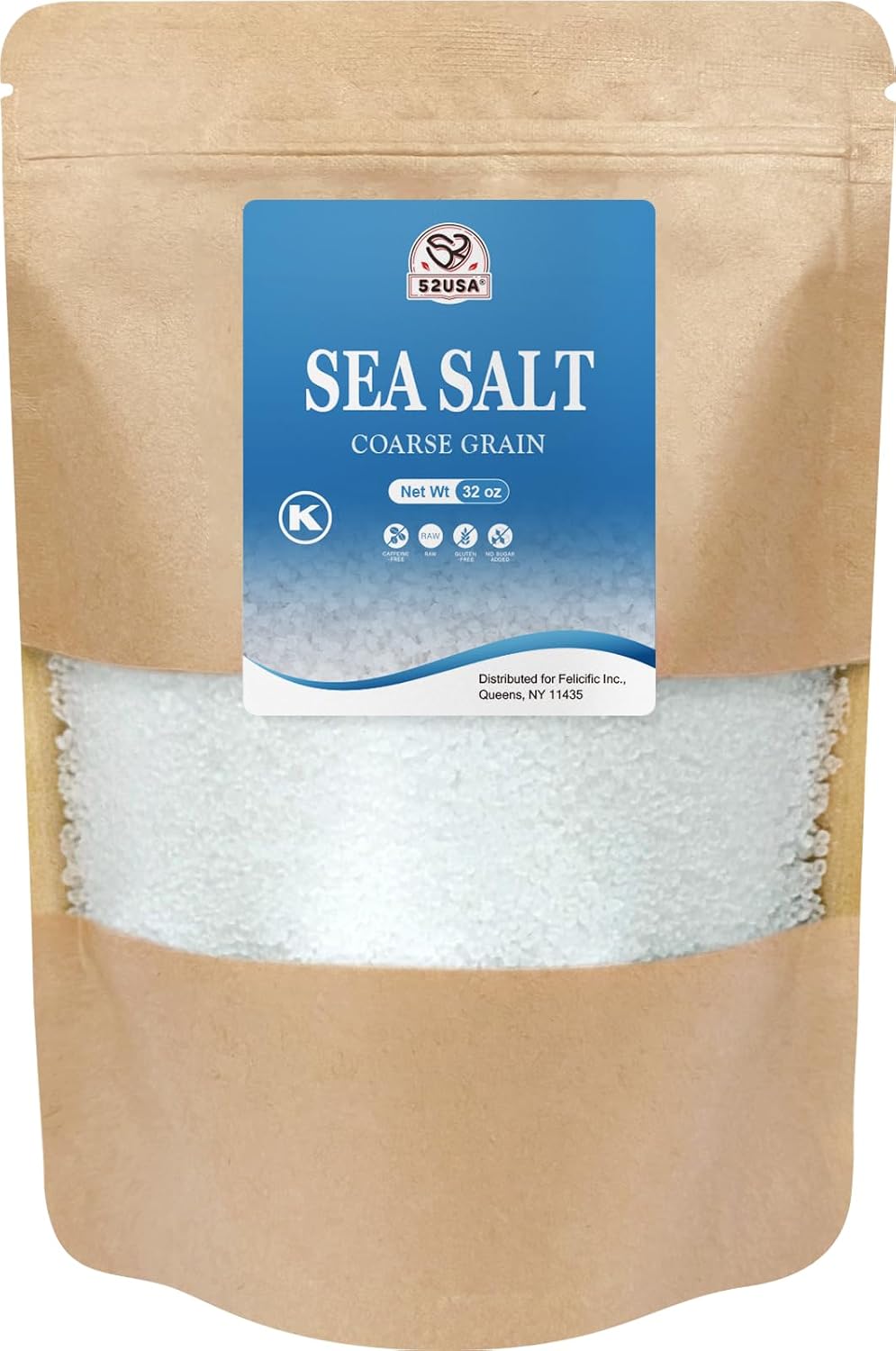 52USA Sea Salt, 2lb - 32oz (1 Pack), Coarse Grain, Salt Grinder Refill Perfect Coarse Sea Salt For Cooking, All Natural Sea Salt