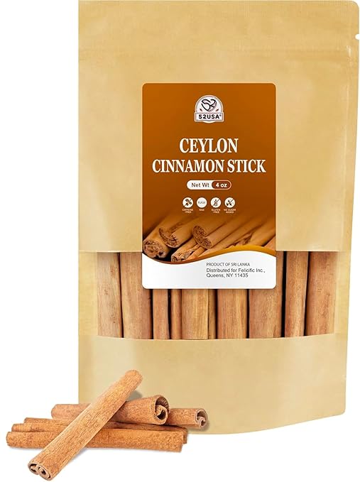 52USA Ceylon Cinnamon Sticks 4oz (113g), Whole Ceylon Cinnamon Stick, Perfect for Baking, Cooking & Beverages, Non-GMO, Kosher Certified - Cassia Cinnamon from Sri Lankan
