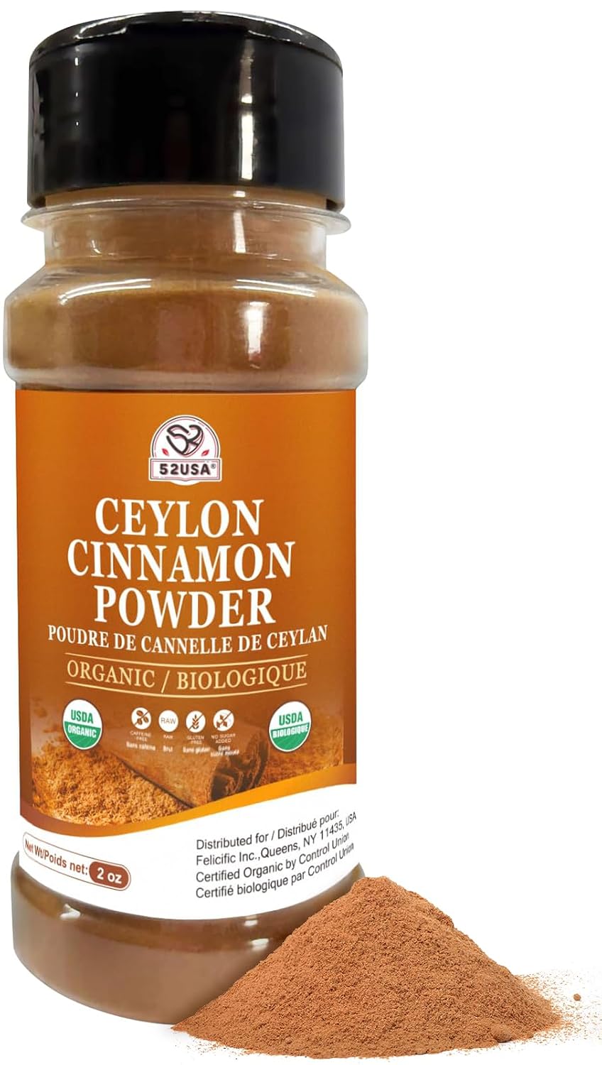 52USA Organic Ceylon Cinnamon Powder, 2oz, Perfect for Baking and Cooking | Sri Lanka Source, USDA & Kosher Certified, Pure Ceylon Cinnamon Powder, Non-GMO, Gluten-Free, Ground Cinnamon Powder