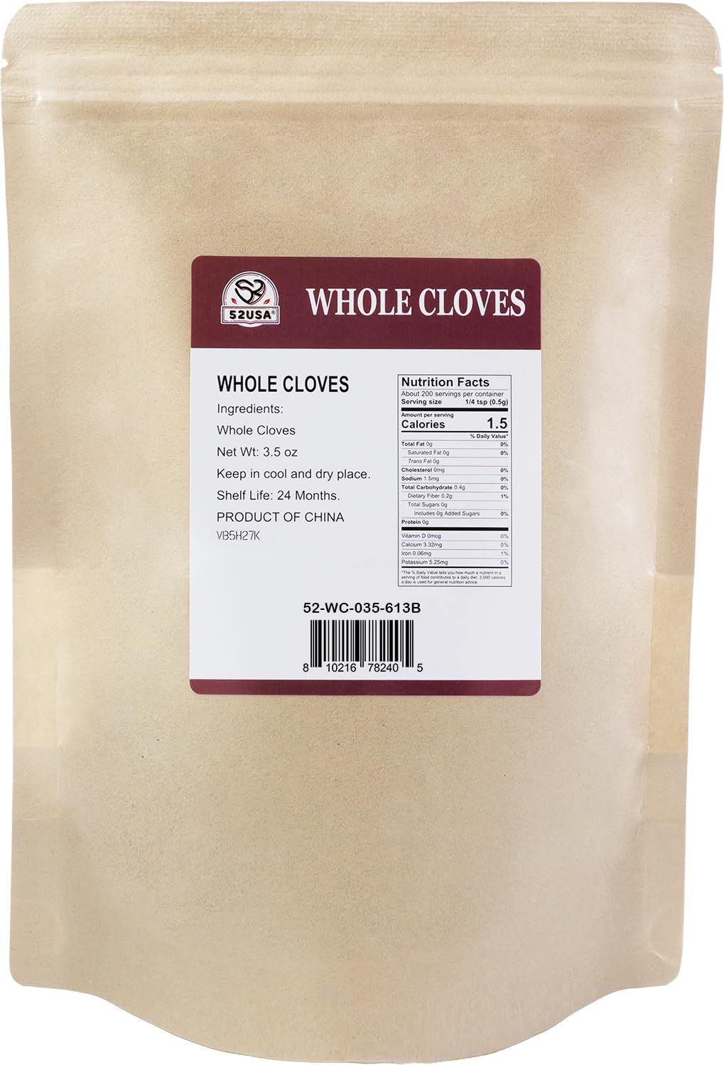 52USA Whole Cloves 3.5oz, Fresh Clove Spice for Cooking – Non GMO, Vegan | Premium Cloves Whole, Hand Picked Whole Clove for Chai Tea, Mulled Wine and Holiday Recipes