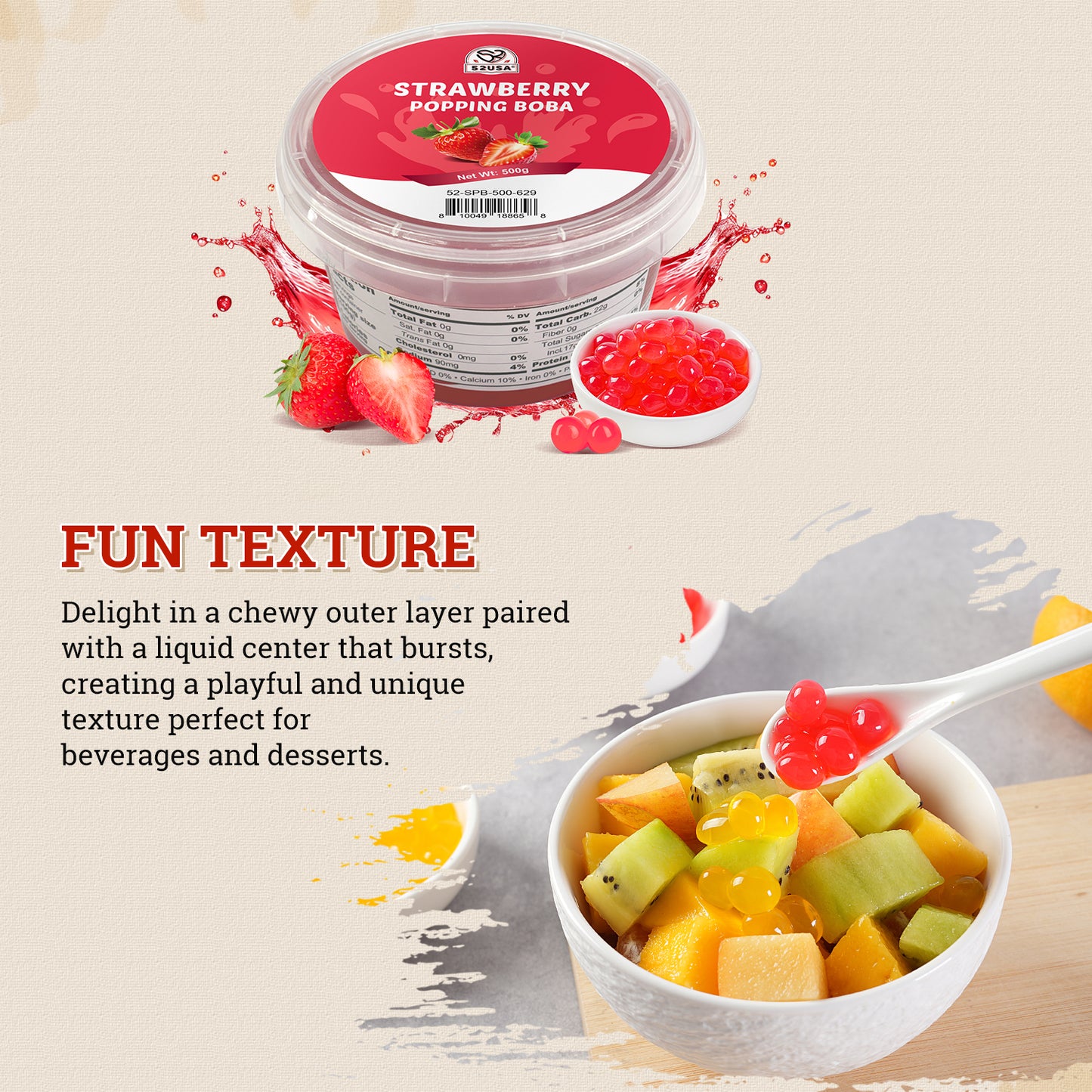 52USA Mango & Strawberry Popping Boba Duo: Mango 3.2kg + Strawberry 500g – DIY Topping Kit for Bubble Tea & Summer Drinks