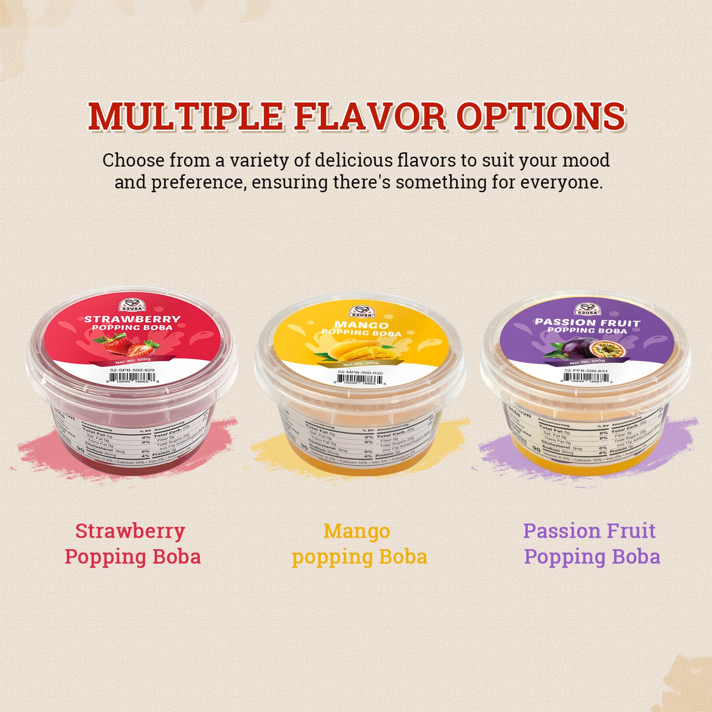 52USA Passion Fruit & Strawberry Popping Boba Duo: Passion Fruit 3.2kg + Strawberry 500g – DIY Topping Kit for Bubble Tea & Summer Drinks