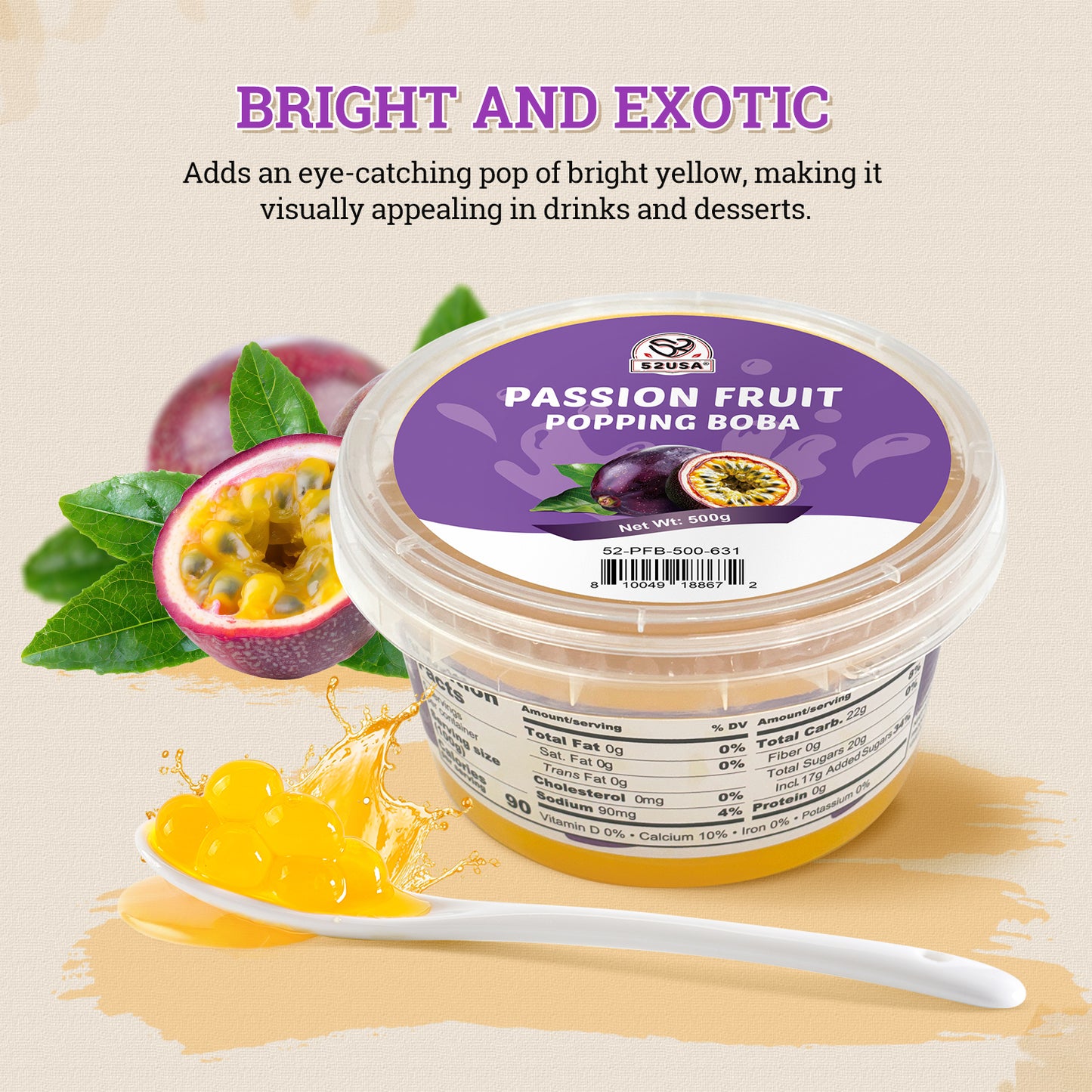 52USA Mango & Passion Fruit Popping Boba Duo: Mango 3.2kg + Passion Fruit 500g – DIY Topping Kit for Bubble Tea & Summer Drinks