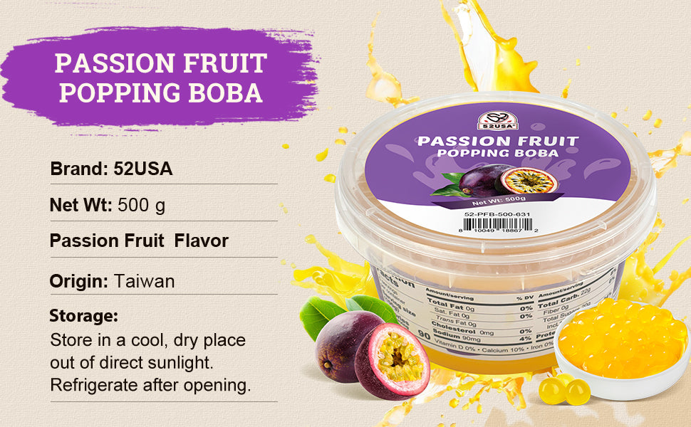 52USA Mango & Passion Fruit Popping Boba Duo: Mango 3.2kg + Passion Fruit 500g – DIY Topping Kit for Bubble Tea & Summer Drinks