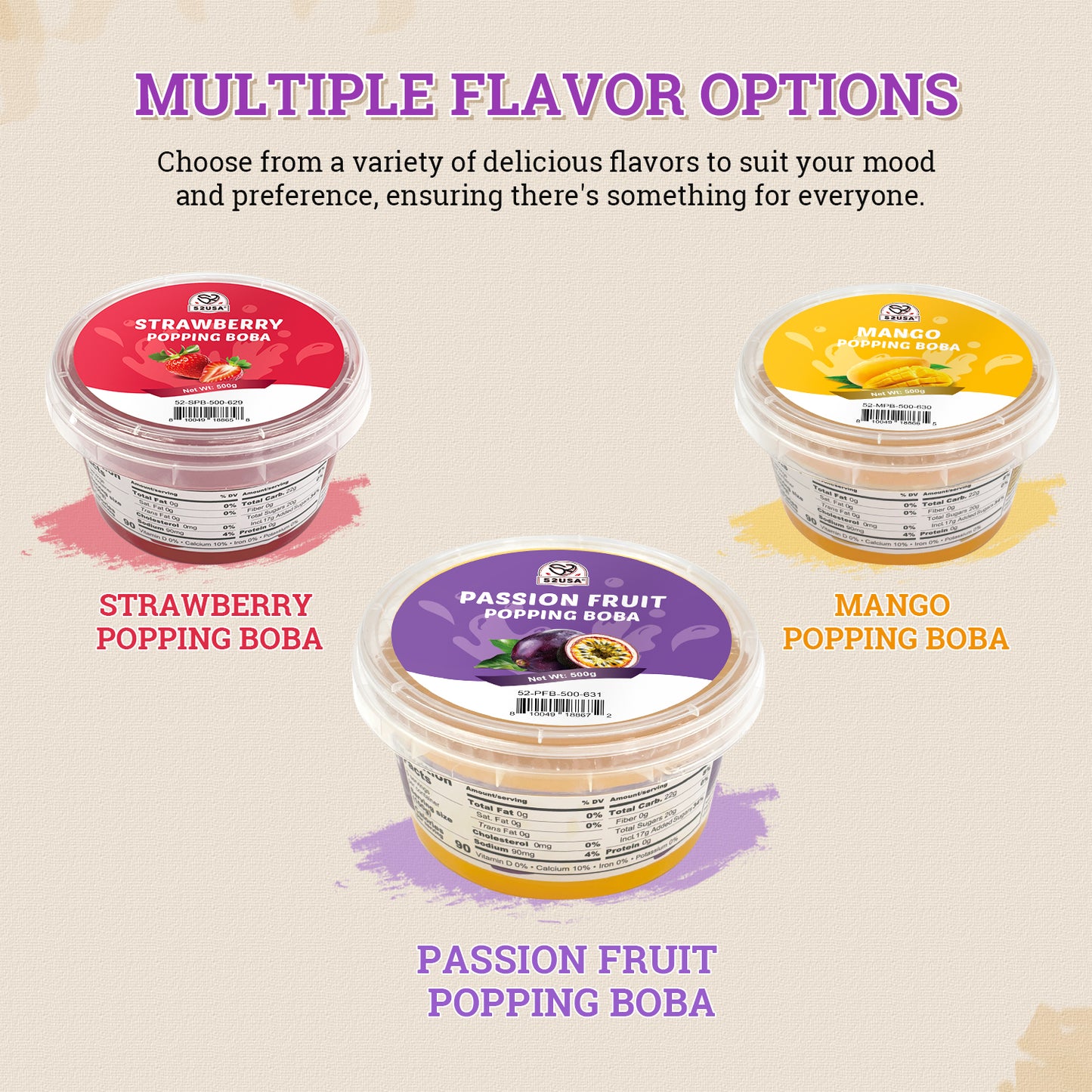 52USA Mango & Passion Fruit Popping Boba Duo: Mango 3.2kg + Passion Fruit 500g – DIY Topping Kit for Bubble Tea & Summer Drinks