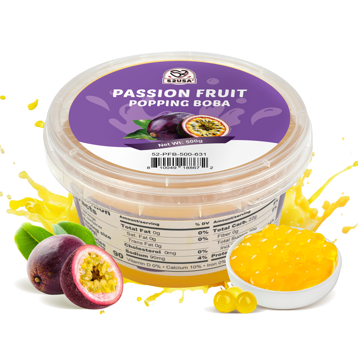 52USA Passion Fruit Popping Boba, 500g
