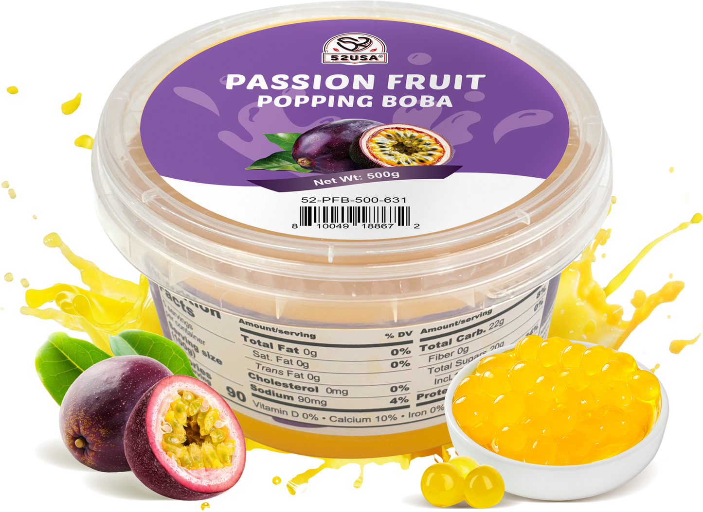 52USA Popping Boba Variety Pack, Bursting Boba Pearls for Bubble Tea, Beverages, Ice Cream (Strawberry 7 LB + Passion Fruit 1.1 LB)