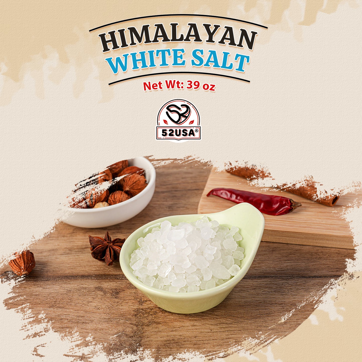52USA Himalayan White Salt Coarse, Sea Salt for Grinder Refill, 39 oz (2.4 Pound), Pure Nature Himalayan Salts, Coarse Salts Perfect for Cooking, BBQ, Baking, Kosher Salt