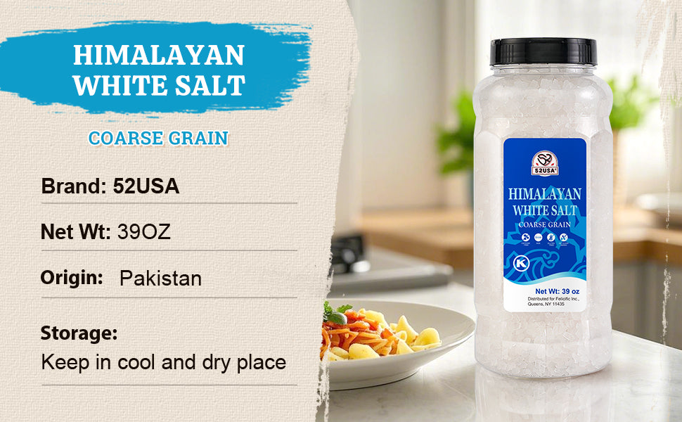 52USA Himalayan White Salt Coarse, Sea Salt for Grinder Refill, 39 oz (2.4 Pound), Pure Nature Himalayan Salts, Coarse Salts Perfect for Cooking, BBQ, Baking, Kosher Salt