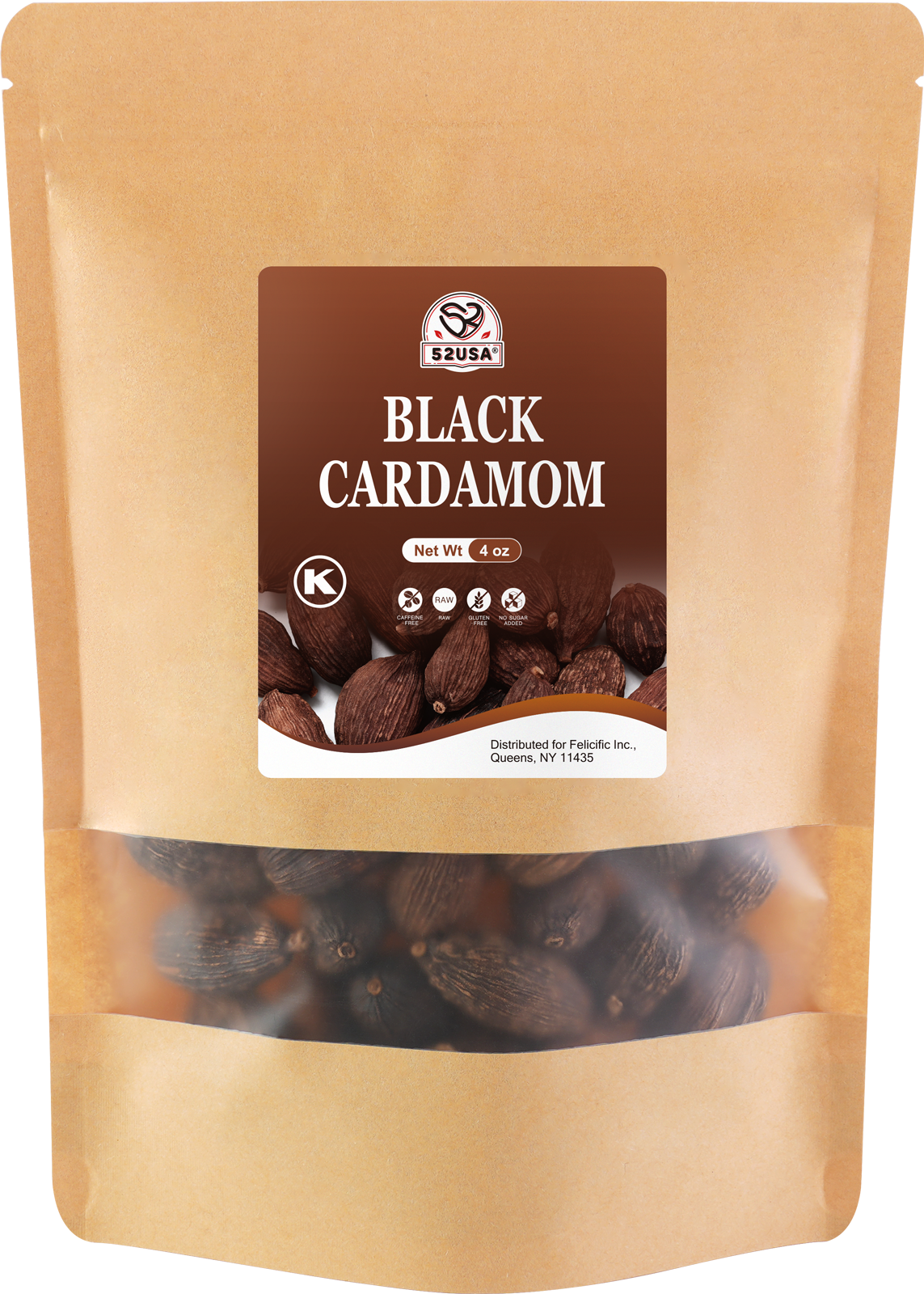 52USA Black Cardamom Pods, 4oz in Kraft Bag, NON GMO Verified, Black Cardamom Seeds - 100% Pure, Aromatic & Natural, Whole Cardamom Pods for Authentic Asian, Indian, and Global Cooking