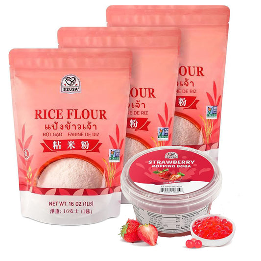 52USA Strawberry Popping Boba 500g + Thai Rice Flour 3lb – DIY Asian Dessert & Bubble Tea Duo