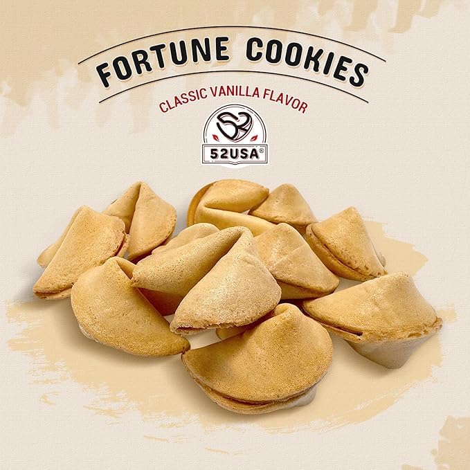 52USA Fortune Cookies, Vanilla Flavor, 25 Count Fortune Cookies Individually Wrapped Bulk, Premium USA Made, Fresh Crisp Cookies 4oz