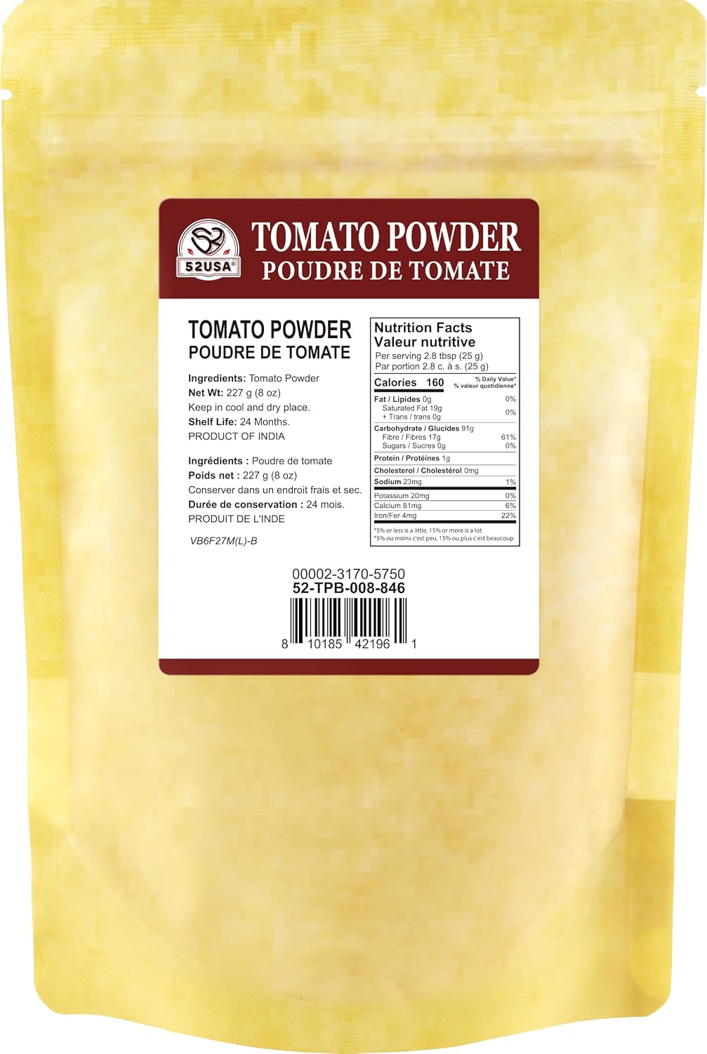 52USA Tomato Powder, 8oz, Dried Tomato Powder for Cooking, 100% Natural | Rich Tomato Flavor, Fine Tomatoes Powder, Great for Baking, Resealable Pouch, Non-GMO, Vegan Friendly, Gluten Free, Bulk Size