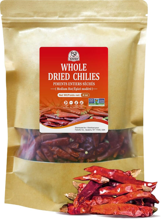 52USA Whole Dried Chilli Peppers, Medium Spicy Dried Chilies 4 Oz, Natural and Premium Red Chili Pepper, Szechuan Red Peppers, Whole Dry Chili Pepper, Medium Hot
