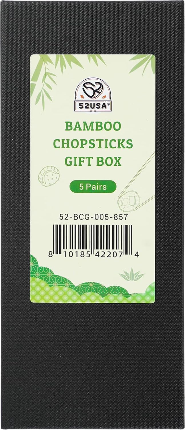 52USA Bamboo Chopsticks, Reusable with Case, Dishwasher Safe, 5 Pairs–Natural Wooden Chopsticks Gift Set for Sushi, Noodles, Ramen & Asian Cuisine, Classic Japanese Chop sticks Gift Box, 9 Inch/22.9cm