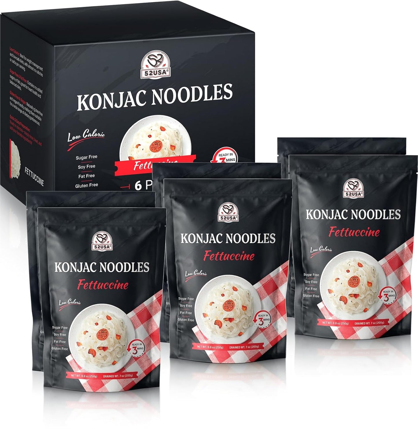 52USA Konjac Shirataki Noodles, Fettuccine, 6-Pack (52.8oz