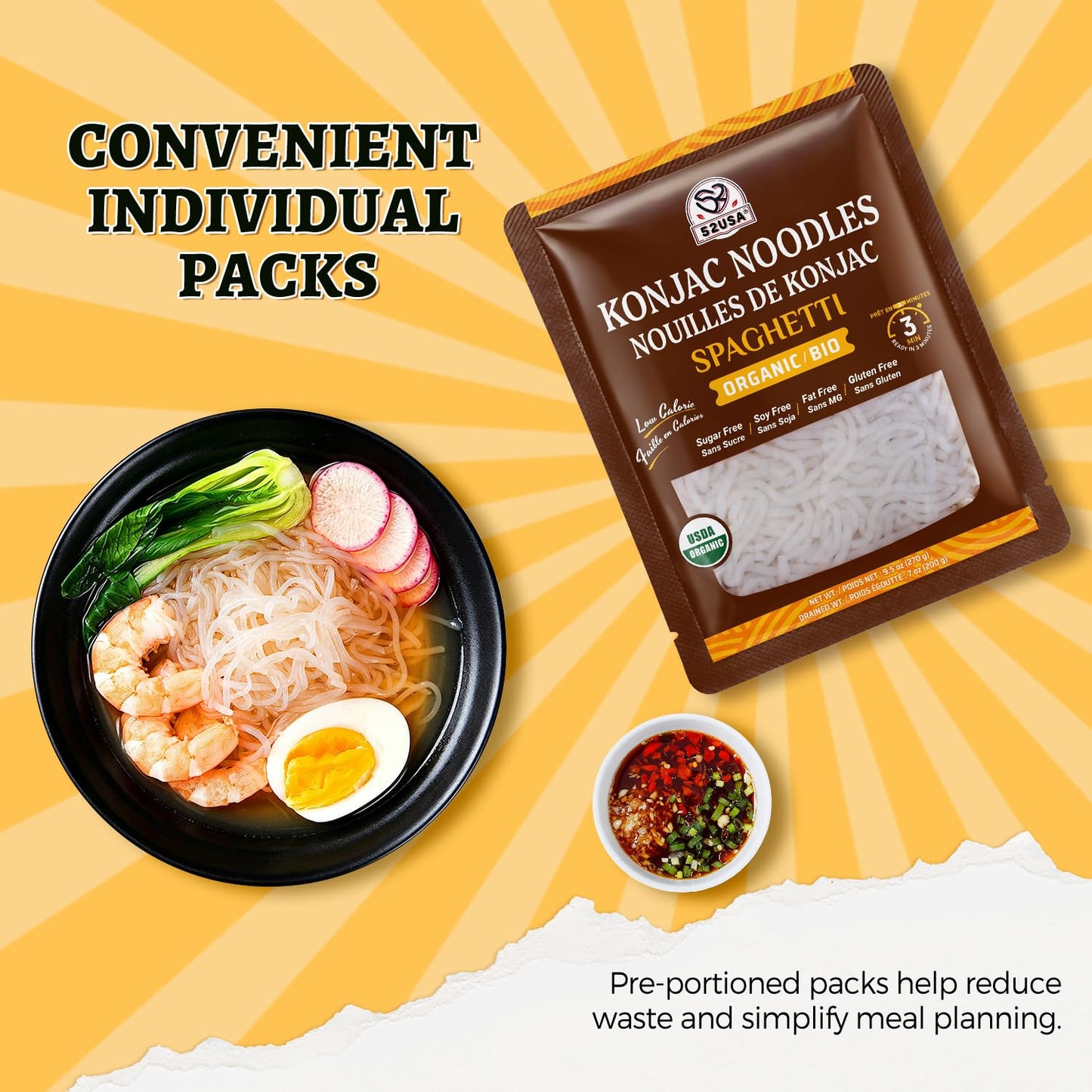 52USA Organic Konjac Spaghetti Noodle, 6-Pack (52.8 oz Total) – USDA Organic Shirataki Pasta, Low Carb, Keto Friendly, Vegan, Sugar-Free, Gluten-Free, Ready to Eat, High Fiber Noodles