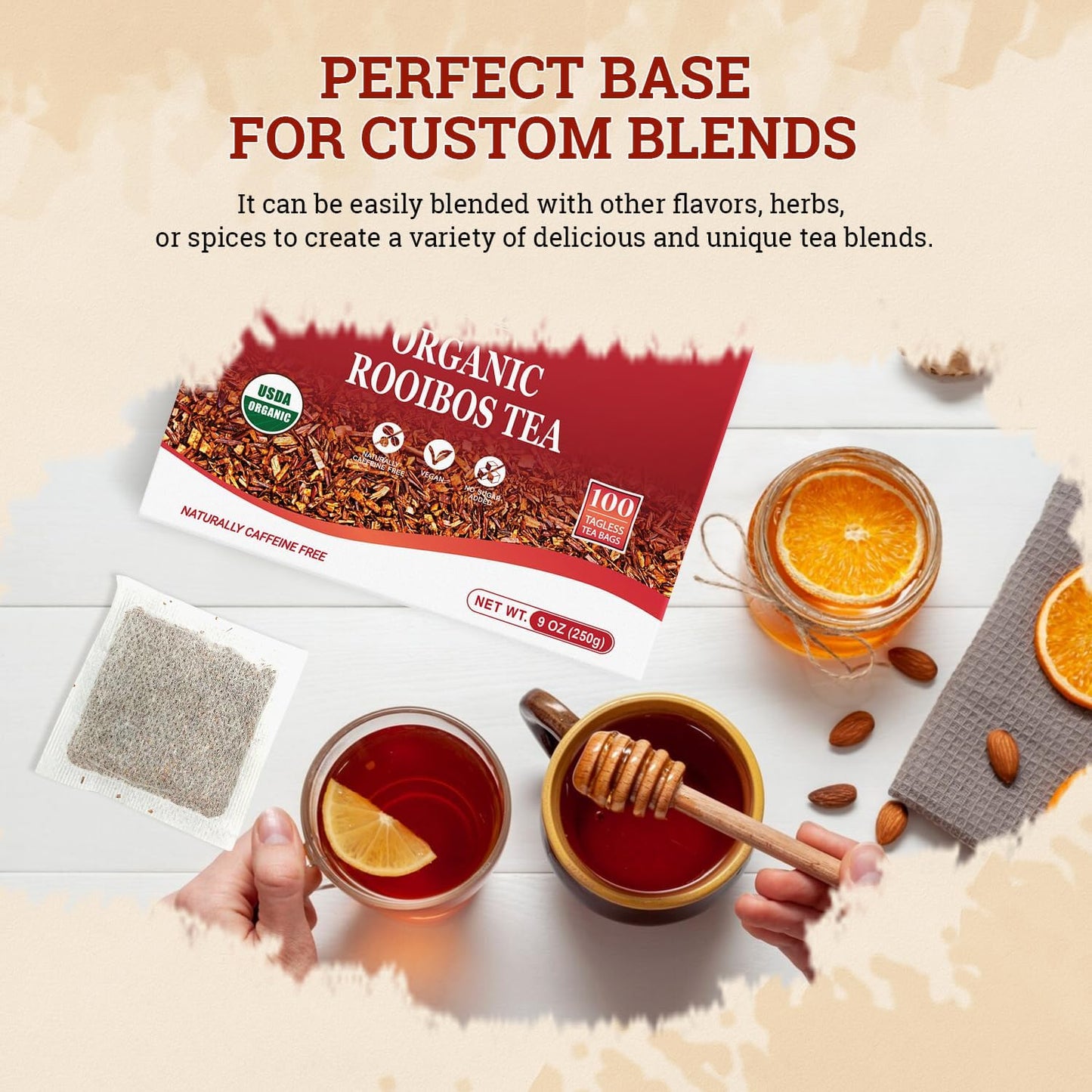 52USA Red Rooibos Tea Bags, 80 Tea Bags, Rooibos Tea Organic Pure Premium Rooibos Chai Tea, Herbal Tea, Naturally Sweet & Caffeine-Free, Farmed in South Africa, USDA Organic, 7oz (200g)