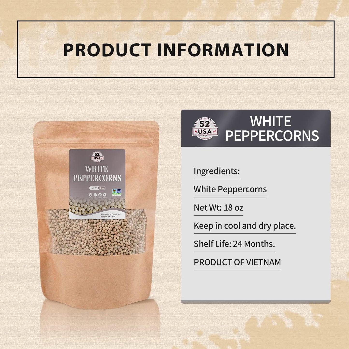 White Whole Peppercorn, 18oz