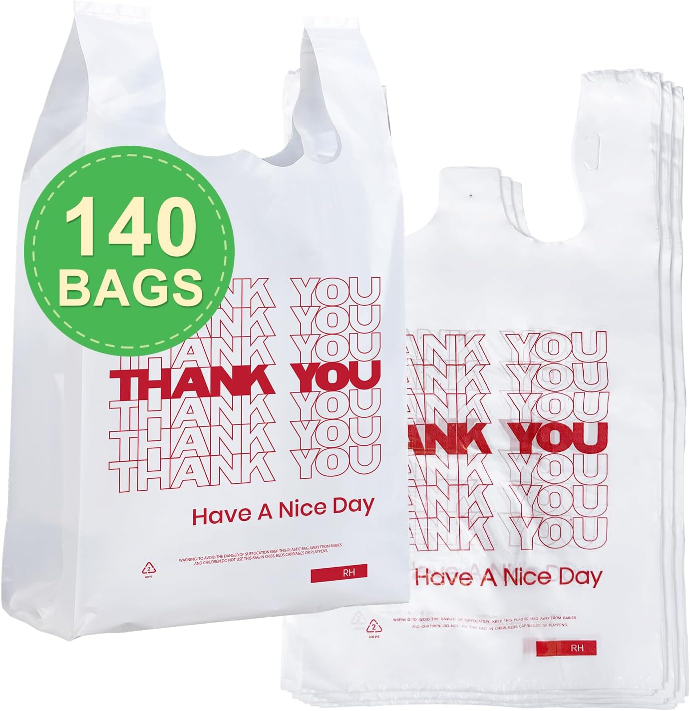 52USA Thank You Plastic Bags (140 pcs) , White Shopping Bag with Handles
