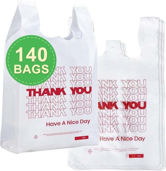 52USA Thank You Plastic Bags (140 pcs) , White Shopping Bag with Handles