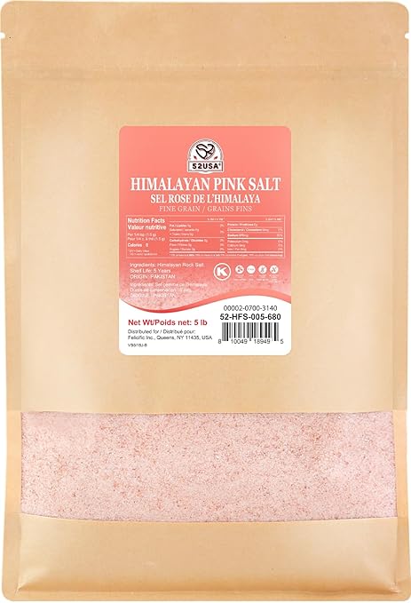 52USA Himalayan Pink Salt, Fine Grain, 80 oz (5 Pound), Pink Himalayan Sea Salt Fine, Kosher Salt, Rock Salt