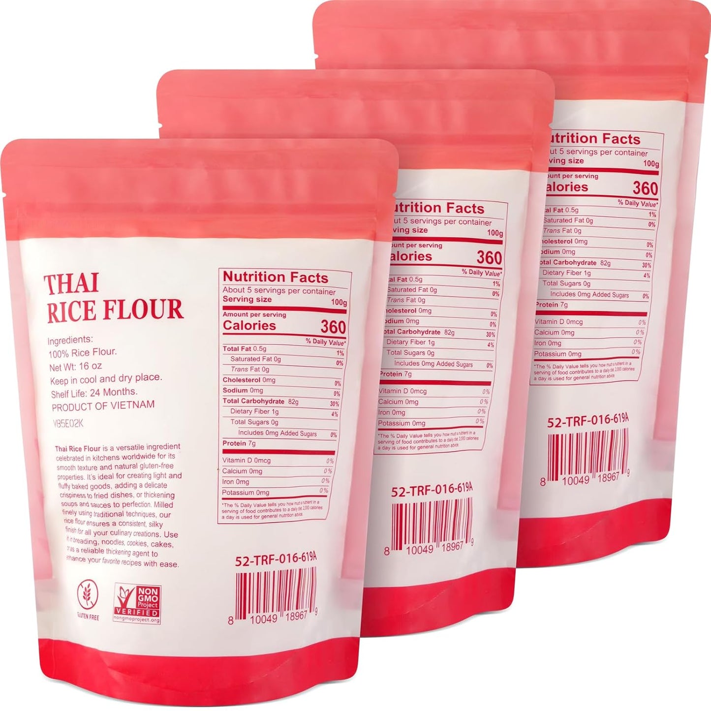 52usa Glutinous Rice Flour 16 oz, 3 packs (Total 3lb)