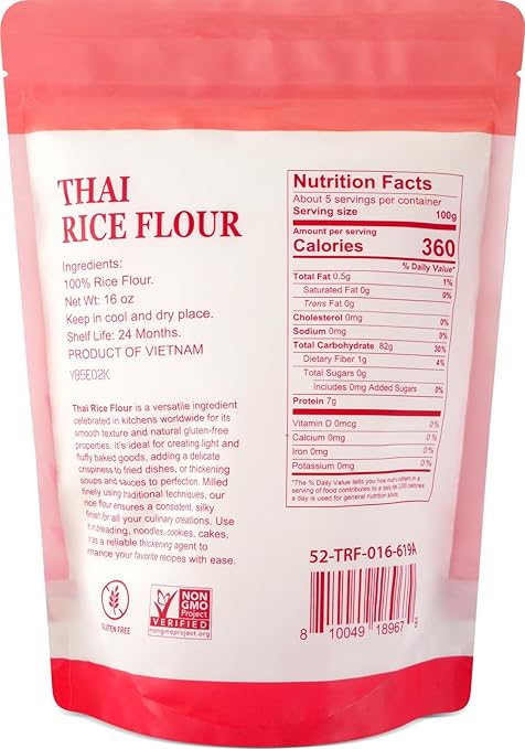 52USA Thai Rice Flour 1 Pound, 16 Oz (Pack of 1), Product of THAILAND | Rice Flour for Baking or Cooking, All Natural, White Rice Flour