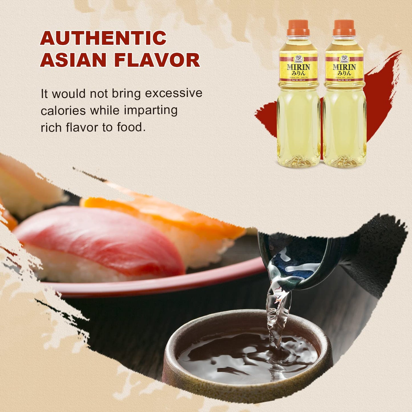 52USA Mirin Cooking Wine 16.9 FL OZ X2, Red Rice Cooking Wine & Seasoning Homemade Sauces, Marinades, Glazes, Salad Dressings, Sushi Rice, Ramen Noodles | Mirin Sauce & Seasoning Homemade Sauces, Marinades, Glazes, Salad Dressings