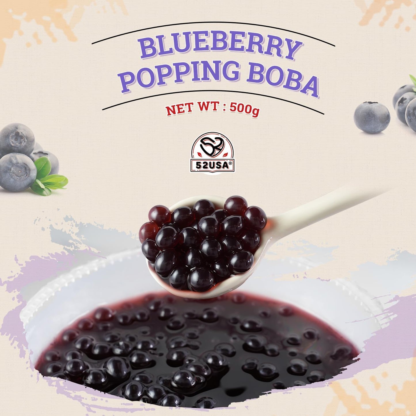 52USA Blueberry Popping Boba 1.1 Pound (Pack of 2), Bursting Popping Pearls | Boba Pearls for Bubble Tea, Beverages, Sweets, Ice Cream, Shakes, Desserts & Smoothies Topping
