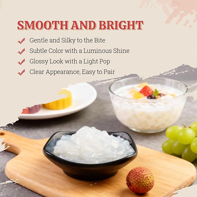52USA Lychee Flavored Coconut Jelly 1kg (2.2 lbs) Topping for Desserts and Boba Tea, Premium Coconut Gel Strip for Smoothies and Drink