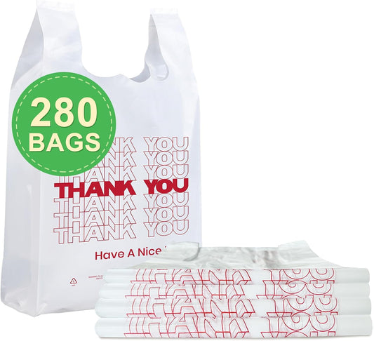 52USA Thank You Plastic Bags (280pcs ), White Shopping Bag with Handles
